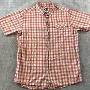 Mountain Khakis Shirt Mens Large Orange Plaid Camping Hiking Outdoor Lightweight